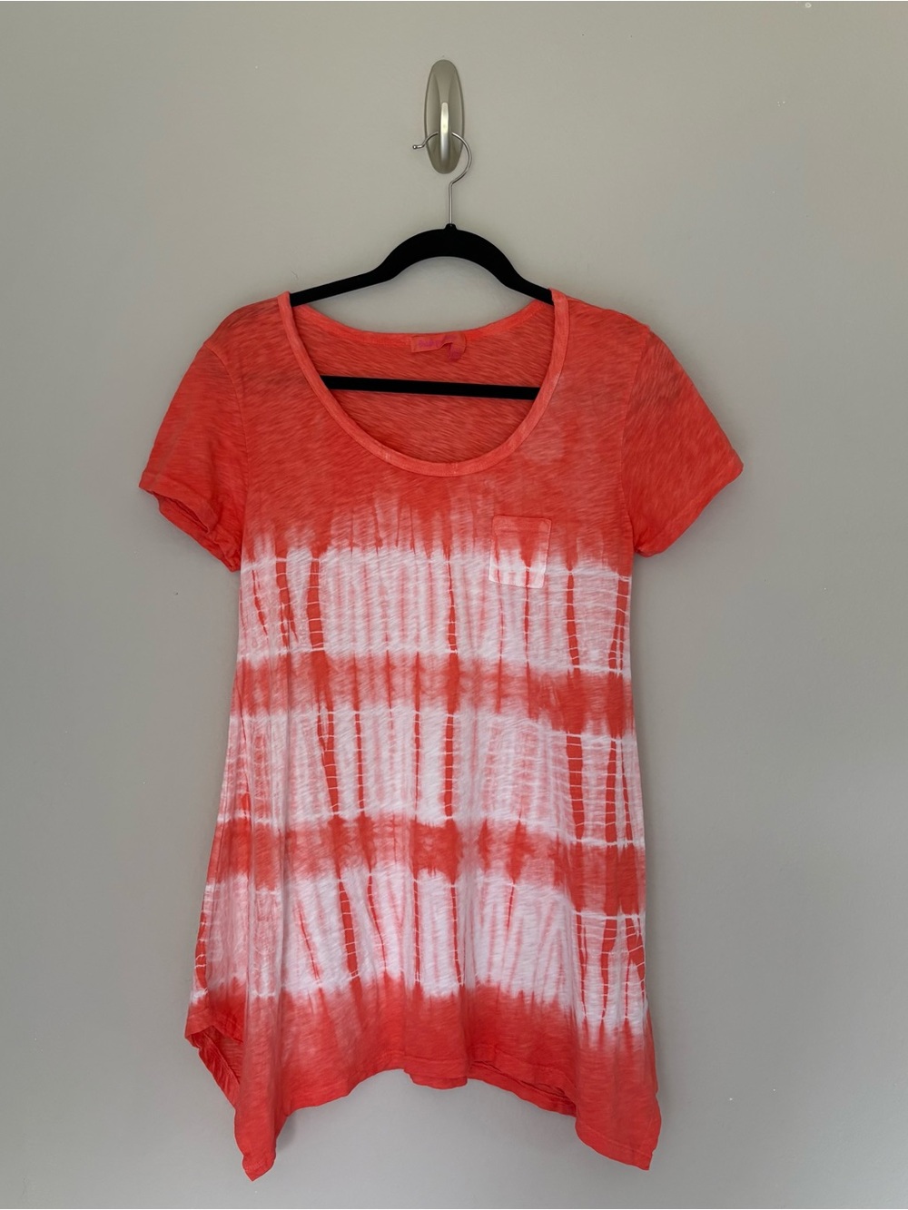 Fresh Produce Coral Tie Dye Pocket Tunic Tee Shark Bite Hem Made In USA M